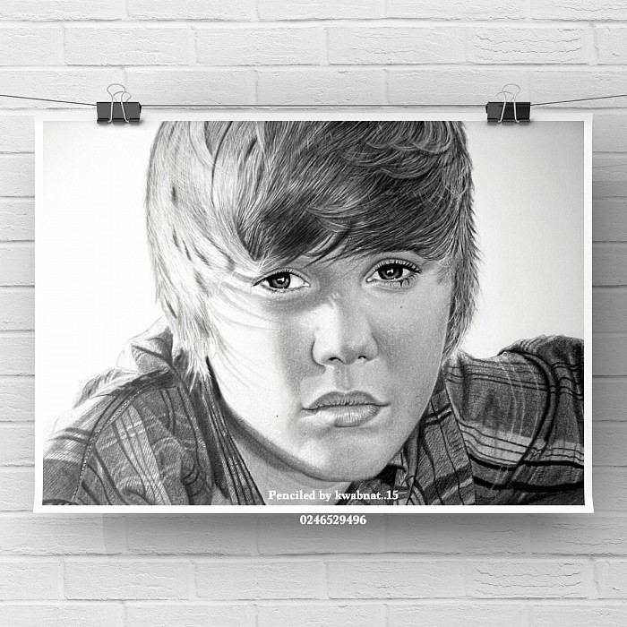 Tittle: Justine Beiber (Graphite & Charcoal on paper (20x16”)